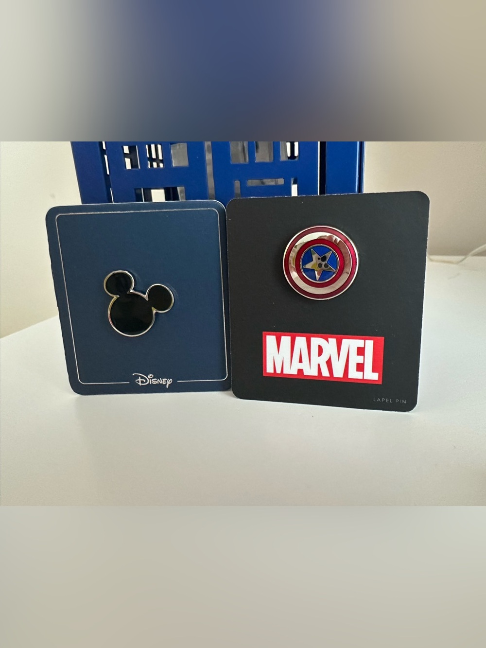 Cufflinks Inc. X Disney Mickey head and Captain America Shield Lapel Pins